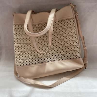 Sportsgirl Women’s Cream Basket Look Pattern Shopping/  Shoulder Bag 