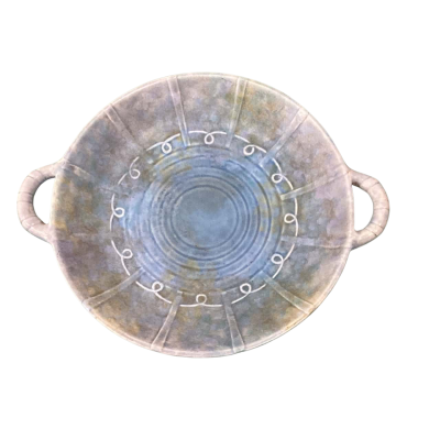 Vintage English Pottery Twin-Handled Dish – Art Deco Drip Glaze Blue