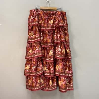 City Chic Womens Boho Layered Gypsy Size 20 / L Maxi Skirt Floral / Orange / Pink  