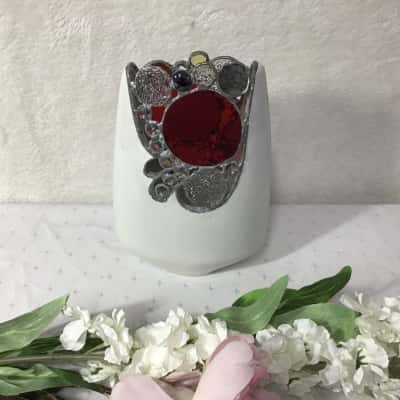 Tall White Ceramic Vase with Stained Glass Mosaic Insert