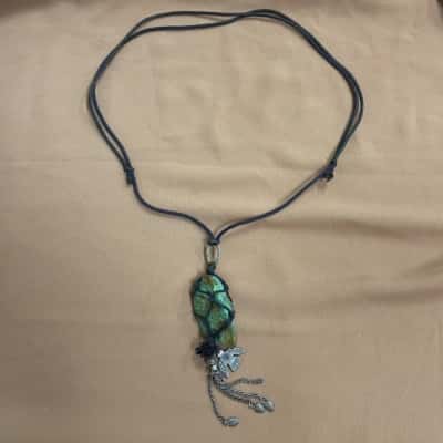  Womens Green Stone Cord Pouch Necklace with Charms