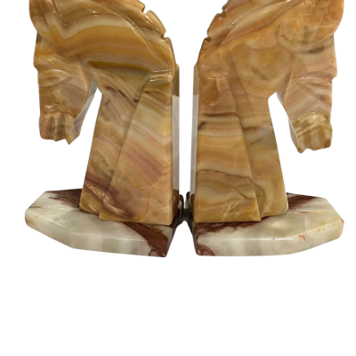 Vintage Hand Carved Onyx Horse Bookend set