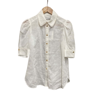 Sportscraft Womens  Size 6 Aurora Ramie Blouse White RRP $199.99