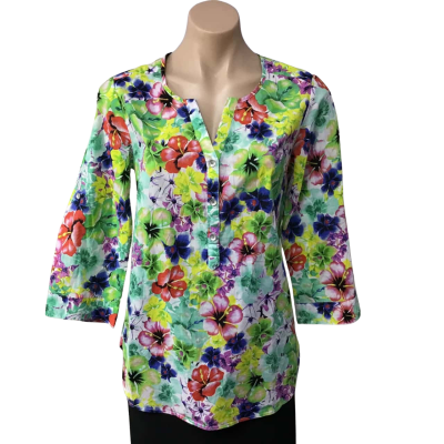 Suzannegrae Womens Size 8 Multicoloured Floral 3/4 Sleeve Top