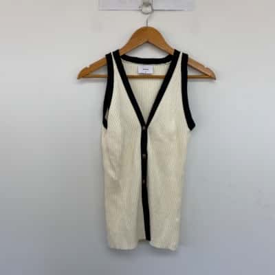 Sheike Cream Ribbed Button Up Tank Top  Size 10 