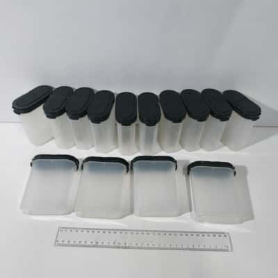 Tupperware Modular Mates Spice Savers / Shakers Set of 14 - Black Lids 