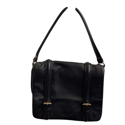 Oroton Womens Front Flap Textured Handbag Black  