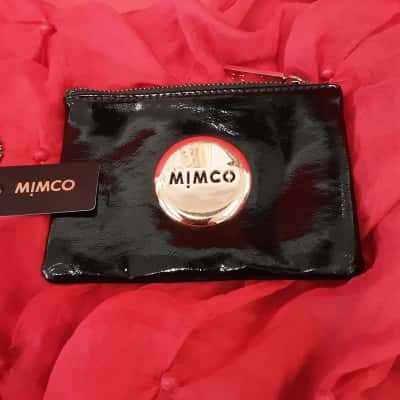 Black  leather large rose gold logo Mimco purse