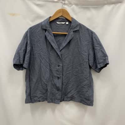 Uniqlo Women's Linen Blend Cropped Top Size XS Grey 