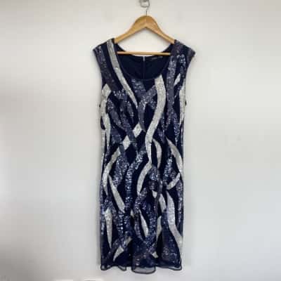 Eve Hunter Navy Blue Embellished Sleeveless Midi Dress  Size 16 