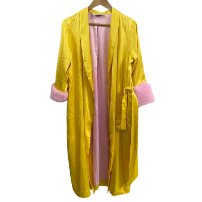 Peter Alexander Womens  Size XS/S Sunshine Satin Fur Trim Gown 
