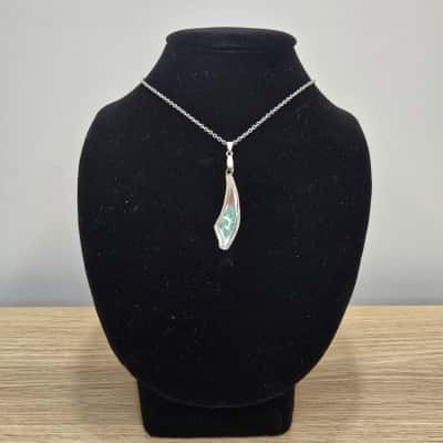 Vintage Native American Navajo Sterling Pendant With Torquoise & Coral Inlay- Stamped F 