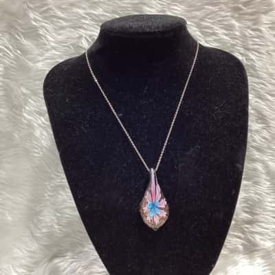  Womens Glass Pendant Necklace 