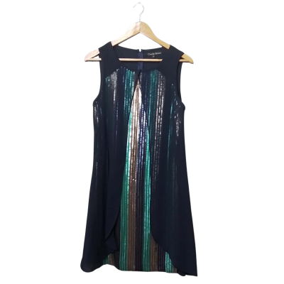 Charlie Brown Womens Size 10 Navy Blue/Teal/Champagne Party Dress / Sleeveless Dress 