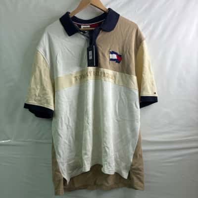 Tommy Hilfiger Mens Size XXL Polo Shirt Black / Cream / White BNWT