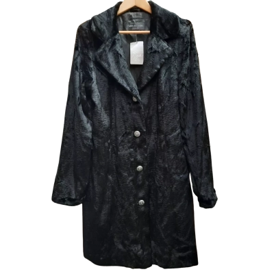 New With Tags DONNA SALYERS Fabulous Furs Long Line 'Persian Lamb Coat' in Size L / 14/16