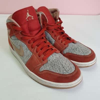 Nike Men's Size 42.5 Air Jordan 1 Mid Denim Red Sneaker
