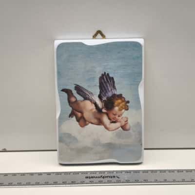 Vintage Italian Cherub Wall Plaque C.A. Povera Italy Handcrafted Ceramic Tile