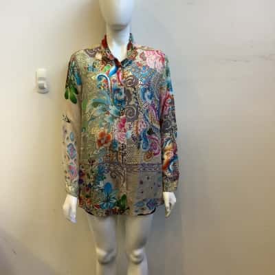 Johnny Was Womens Size XL Floral Long Sleeve Shirt Multicoloured