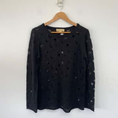 Michael Kors Black Distressed Knit Jumper  Size L 