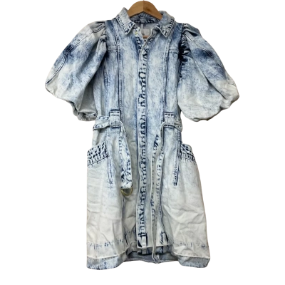 Aureta - Washed Denim Puff Sleeve Dress - Size L (AU 12)