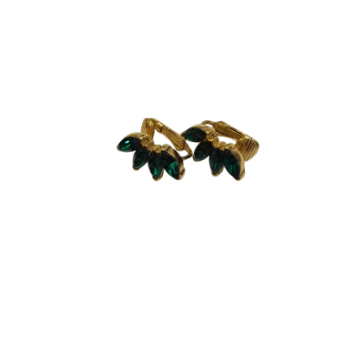 Green Crystal Gold Plate Vintage Clip on Earrings