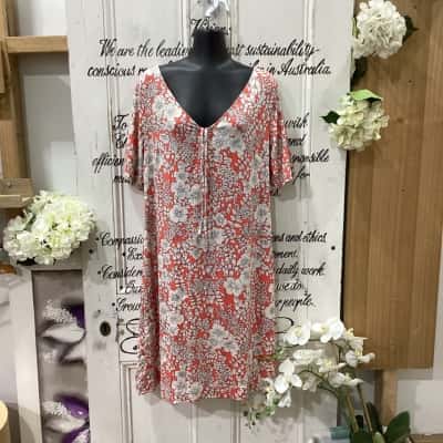 LENA EDMISTON BRAND! BNWT RRP $169.00! THE CHANTELLE DRESS! SHORT SLEEVE FLORAL MIDI! Womens  Size 4 Short Sleeve Dress  Beige / Floral / Orange / Pattern 