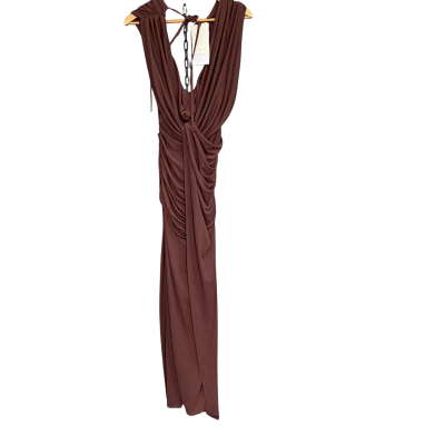 Club L London Women's Extreme-Plunge Maxi Dress with Wrap And Rusched Details Bitter Chocolate Size 6 