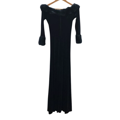 Gerry Shaw Womens  Size 8 Velvet Maxi Dress Navy Blue 