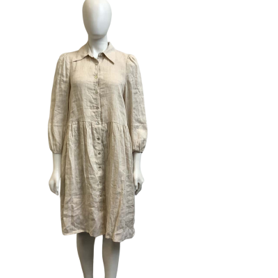 Brand New Eb & Ive Womens  Size S Linen Shirt Dress Oatmeal