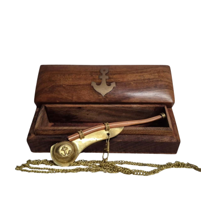 Maritime Brass/Copper Nautical Boatswain Whistle with Wooden Box