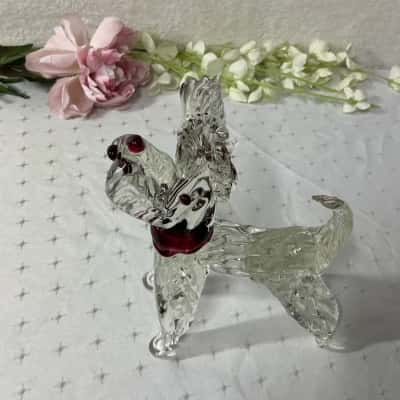Decorative Glass Scottish Terrier Dog Figurine with Red Glass Accents