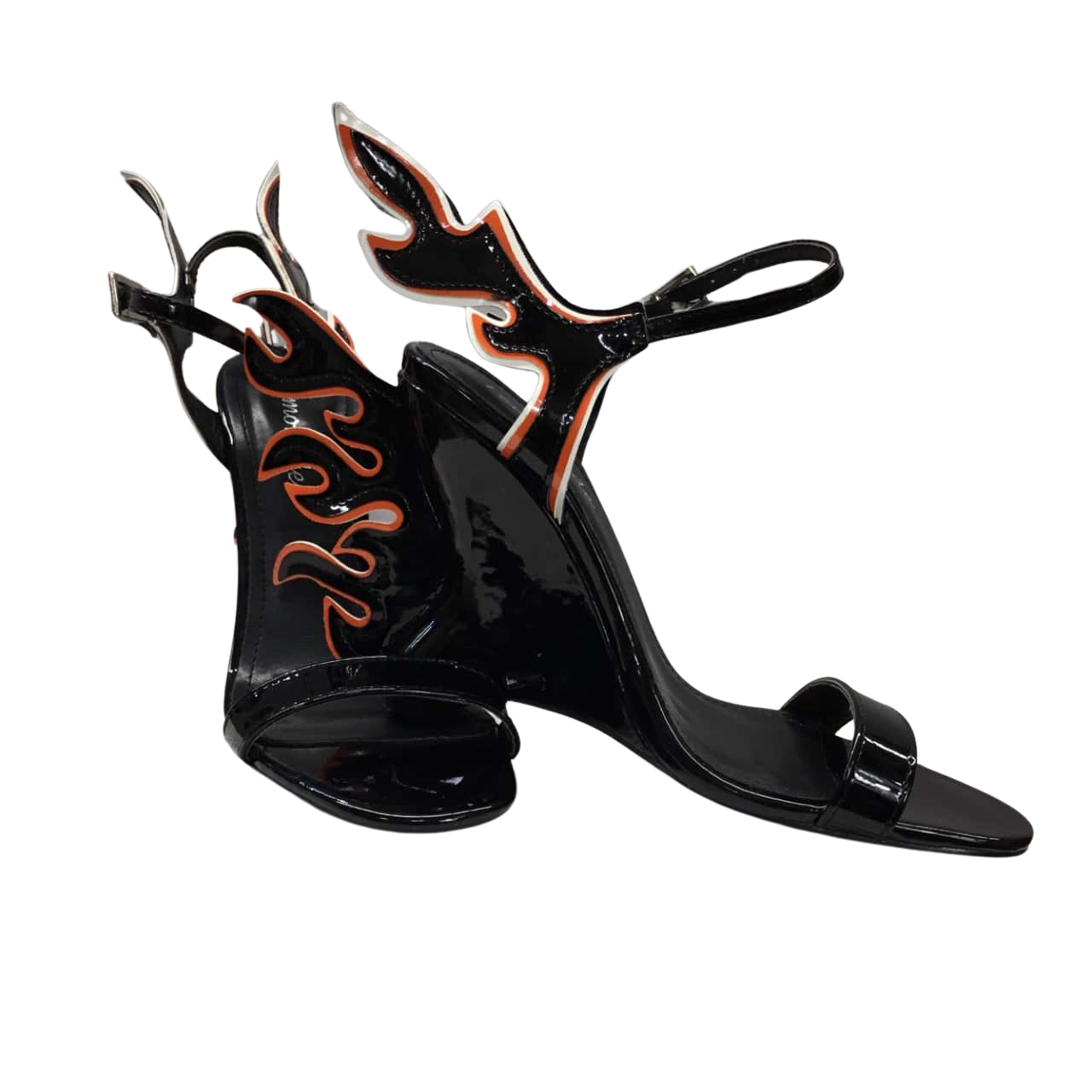 Womens Size 6.5 Black / Orange / White flame shoes