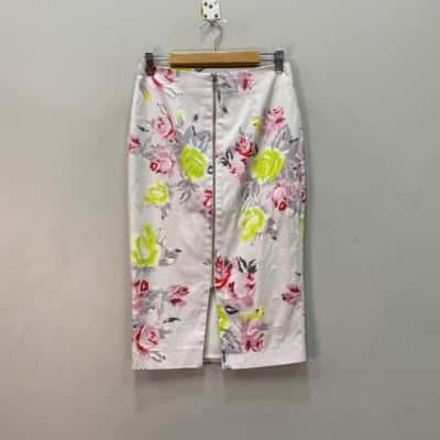 Veronika Maine Womens  Size 8 Pencil Skirt Floral / White 