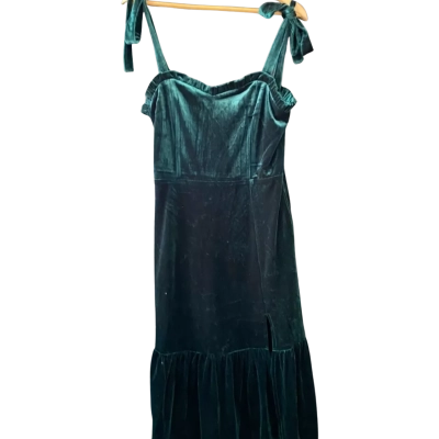 Belle & Bloom Summer Storm Velvet Mini Dress Dark Green BNWT