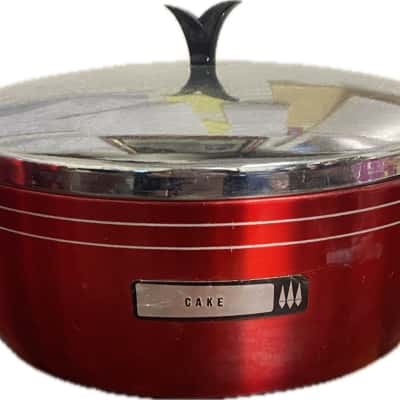 5 Vintage Aluminium red canisters