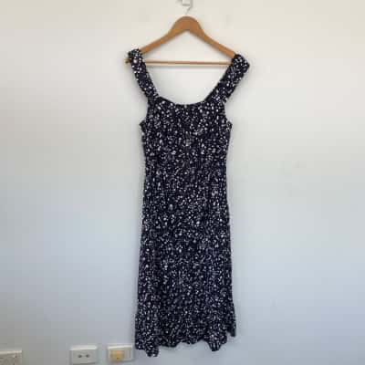 Rockmans Navy Blue Linen Button Up Midi Dress  Size 10