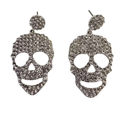  Womens Diamante Skull Earrings (5cm Drop)