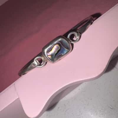 Ladies Silver 950 Stamped Bangle w/ Paua Shell Centre - EUC