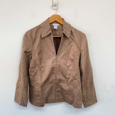 Capture Beige Brown Front Zip Cardigan  Size 10 