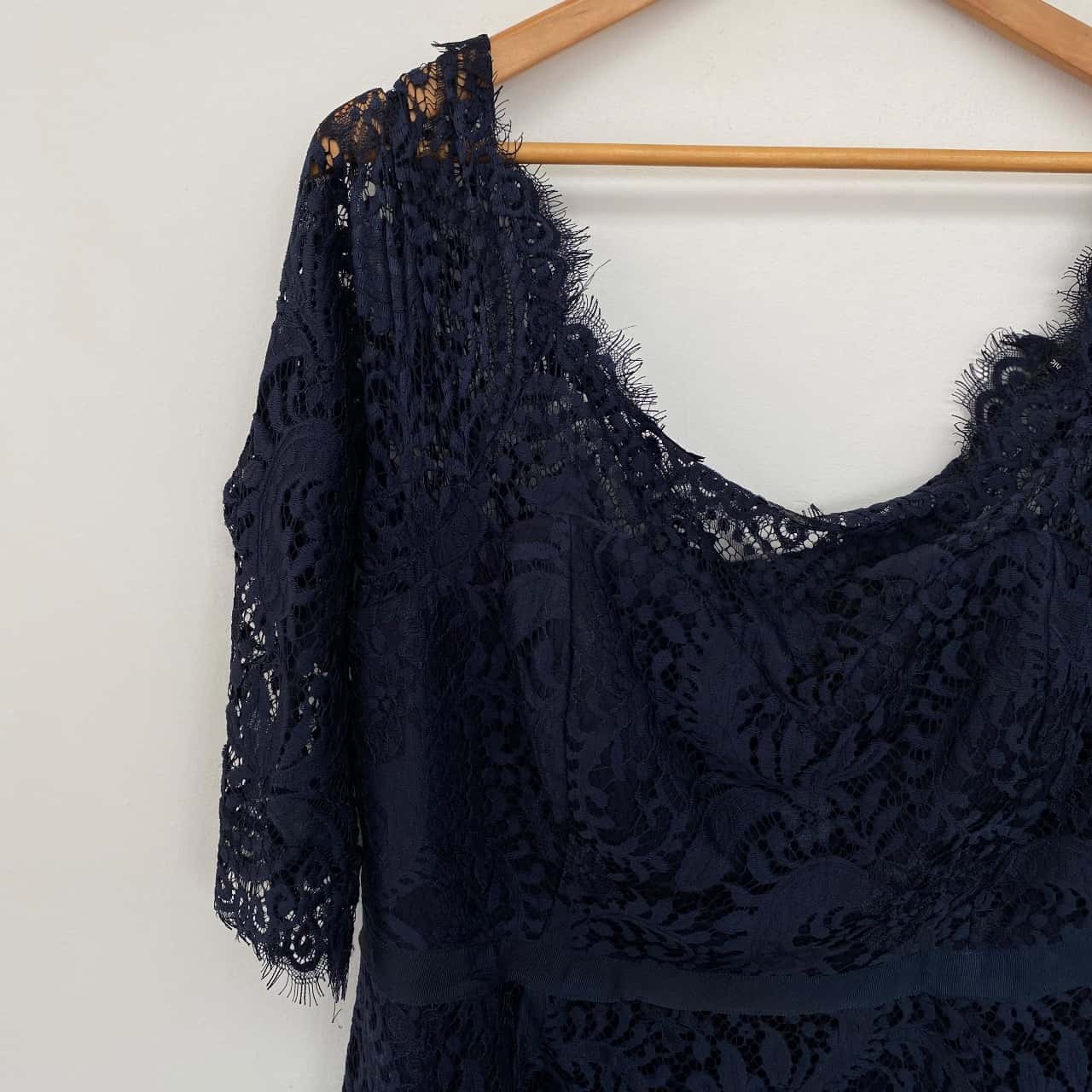 City Chic Navy Blue Floral Lace Off Shoulder Long Sleeve Midi Dress Size S (s) City Chic Navy Blue Floral Lace Off Shoulder Long Sleeve Midi Dress Size S (s)
