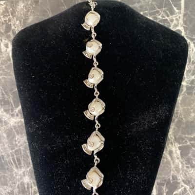 Link Bracelet Six Pearl Charms