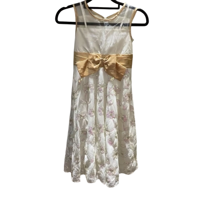 Dress To Impress Kids  Size 9  (Age 9) Dress White with Gold Waistband & Neckline with Sequined Tulle Skirt