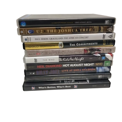 Music DVD Bundle X10; carpenters, u2, Paul simon, culture club, the who, Neil diamond, Billy joel