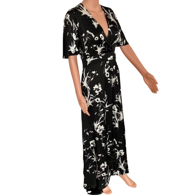 Veronika Maine Womens Size 8 Midi Dress Black / Floral / White 