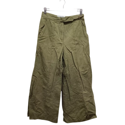 Veronica Maine Olive Green Wide Leg Culottes Pants Size 10 Linen/Cotton Blend
