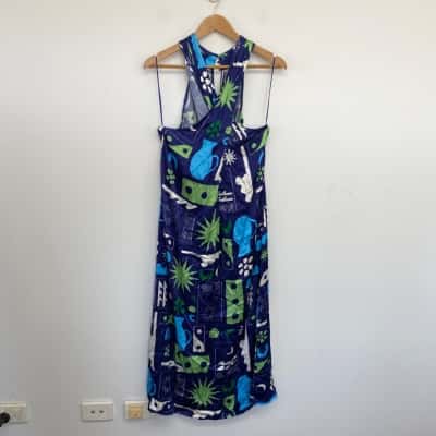 Gorman Blue Green Pattern High Neck Sleeveless Maxi Dress  Size 16 