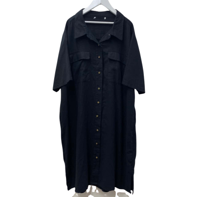  Womens  Size L / M Midi Dress Black  55% Linen