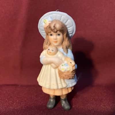 Vintage Girl Holding Doll & Basket Figurine – Made in China