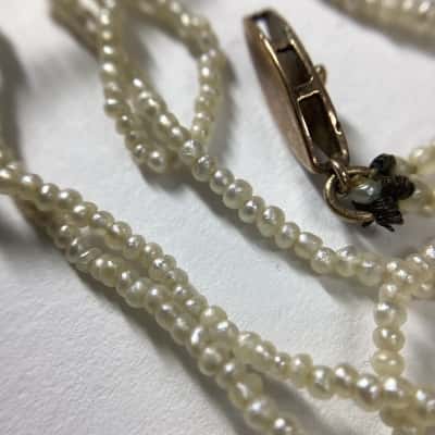 Vintage Natural Seed Pearl 3 Strand Necklace  9ct Clasp -Needs Repair
